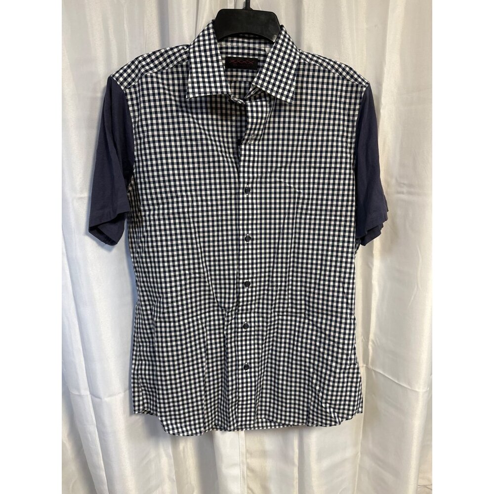 Stitched Shirt Men's Blue Classic Gingham Short Sleeve Shirt Medium